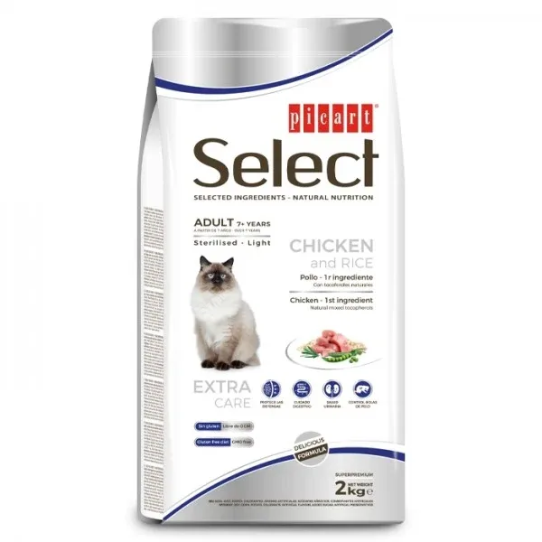 Picart Select Sterilised/Light 7+ – Ração Seca para Gato Sénior – Frango e Arroz