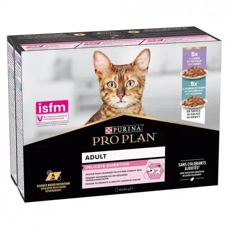 Pro Plan Delicate Digestion – Alimento em molho para gato adulto com sensibilidade digestiva – Multipack – Quantidade: Multipack 10