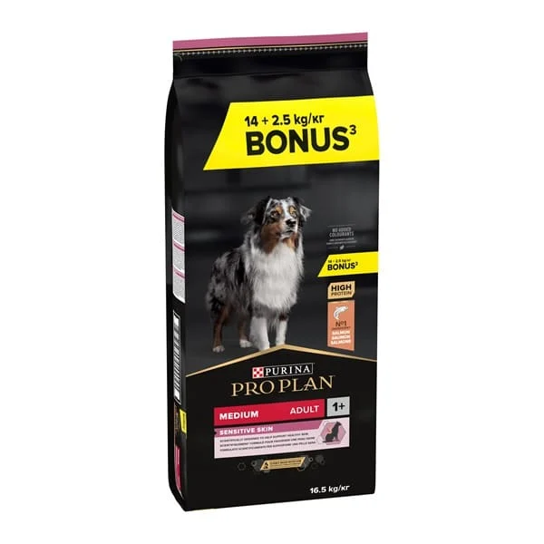Pro Plan Dog Medium Adult Sensitive Skin – 14 kg + 2,5 kg