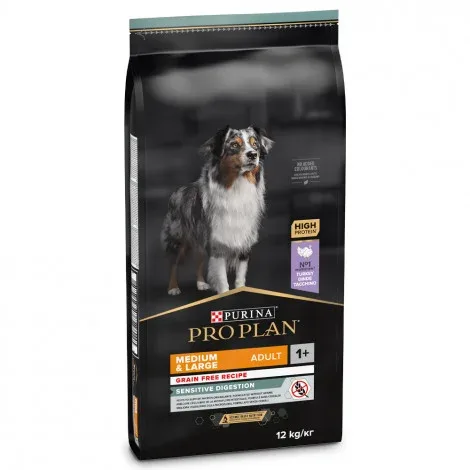Pro Plan Sensitive Digestion Grain Free Medium & Large – Ração seca para cão adulto médio e grande – Peru – Quantidade: 12 kg