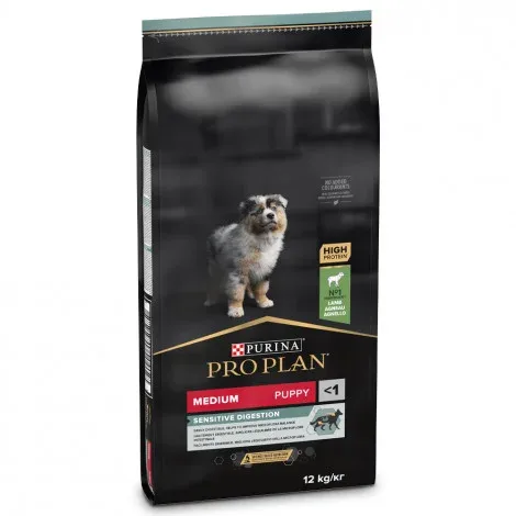Pro Plan Sensitive Digestion Medium Puppy – Ração seca para cachorro médio com sensibilidade digestiva – Borrego – Quantidade: 12 kg