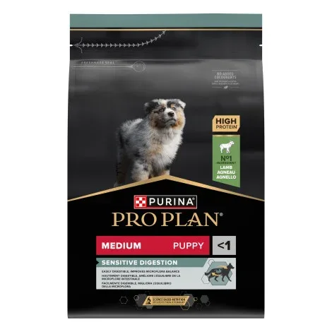 Pro Plan Sensitive Digestion Medium Puppy – Ração seca para cachorro médio com sensibilidade digestiva – Borrego – Quantidade: 3 kg