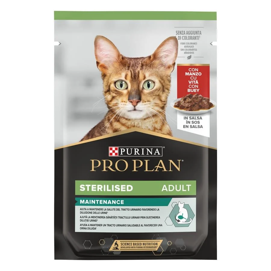 Pro Plan Sterilised Maintenance saquetas com vaca em molho para gatos