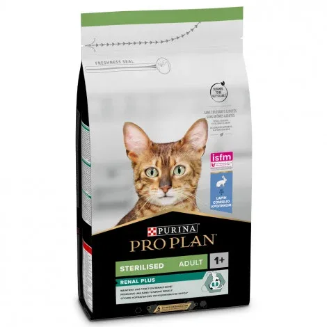 Pro Plan Sterilised Renal Plus – Ração seca para gato adulto esterilizado para suporte da função renal – Coelho – Quantidade: 1,5 kg