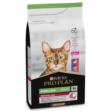 Pro Plan Sterilised Savoury Duo – Ração seca para gato adulto esterilizado exigente – Pato e fígado – Quantidade: 1,5 kg
