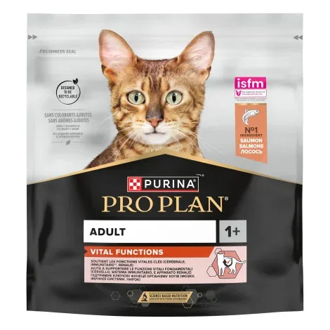 Pro Plan Vital Functions – Ração seca para gato adulto para suporte dos sentidos vitais – Salmão – Quantidade: 400 g