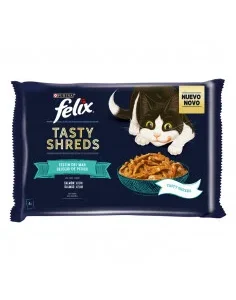 Purina Felix Tasty Shreds Seleção de Peixes Atum e Salmão (4x80g)