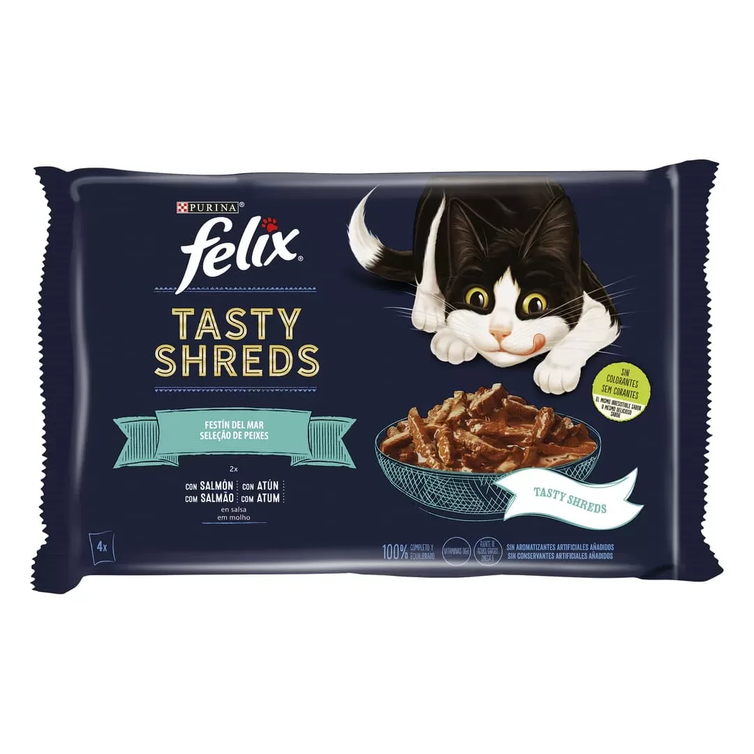 Purina Felix Tiras Saborosas Seleção de Peixes Atum e Salmão 4x80gr
