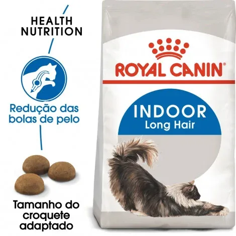 Royal Canin Indoor Long Hair Adult – Ração seca para gato de interior com pelo longo – Quantidade: 4 kg