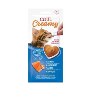 Snack Catit Creamy Salm茫o e Gambas para gatos - 4 tubos