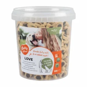 Snacks em forma de coração para cães – Duvo Plus Chews Love – Quantidade: 500 g