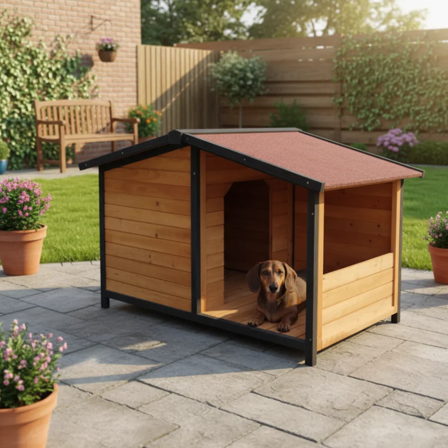 TK-Pet Rocky Casota de Madeira com Pátio para cães