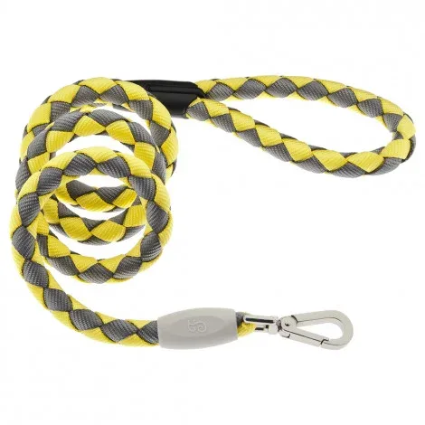 Trela entrançada NODO para cão – Ferribiella – Cor do Produto: Amarelo/Cinza | Medidas: 120 cm/15 mm