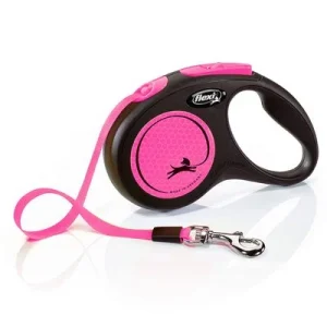 Trela extensível flexi New Neon rosa com cinta de 5 m