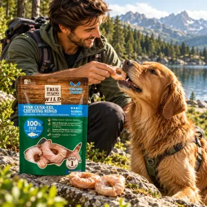 True Origins Anéis de Pele de Pescada Rosa Snack para cães