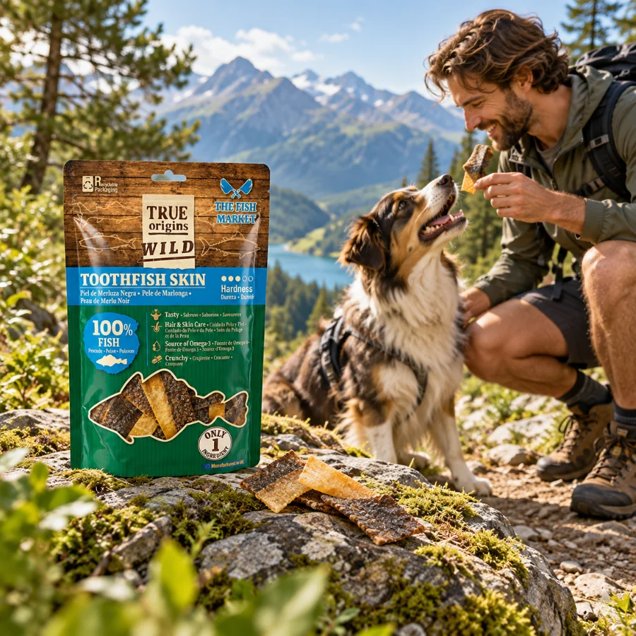 True Origins Pele de Pescada Negra Snack para cães