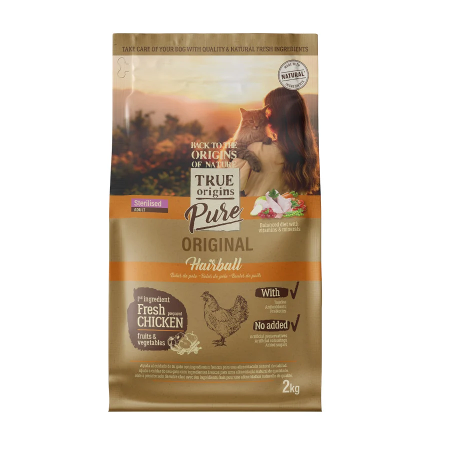 True Origins Pure Adult Sterilised Hairball Ração para gatos