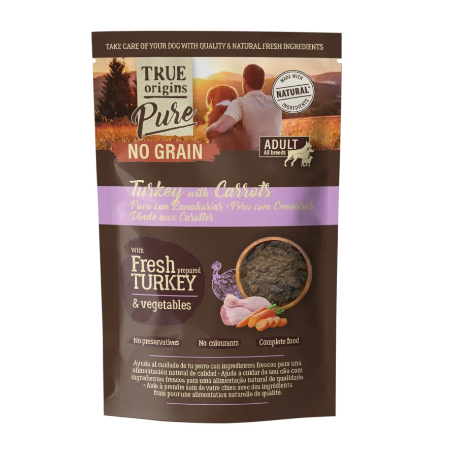 True Origins Pure Comida húmida de peru com cenoura em saqueta para cães