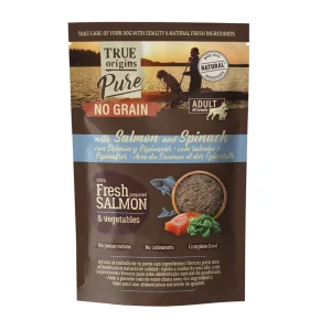 True Origins Pure Comida húmida de salmão com espinafres em saquetas para cães