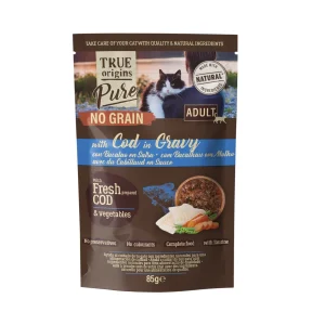 True Origins Pure No Grain Saqueta com bacalhau para gatos