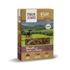 True Origins Pure Puppy Pato com Laranja biscoitos para cães
