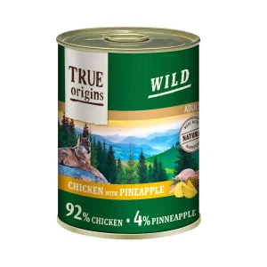True Origins Wild Adult Comida húmida de Frango com Ananás em lata para cães