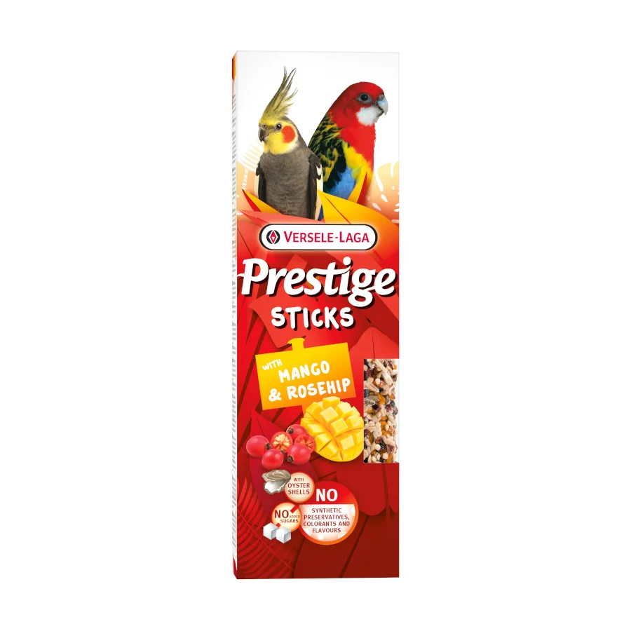 Versele-Laga Prestige Sticks de Manga e Rosa-Mosqueta para aves de médio porte