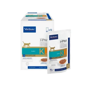Virbac Veterinary HPM KJ1 Early Kidney & Joint Cat – Alimento húmido para gatos com doença renal inicial e osteoartrite 12 x 85 g