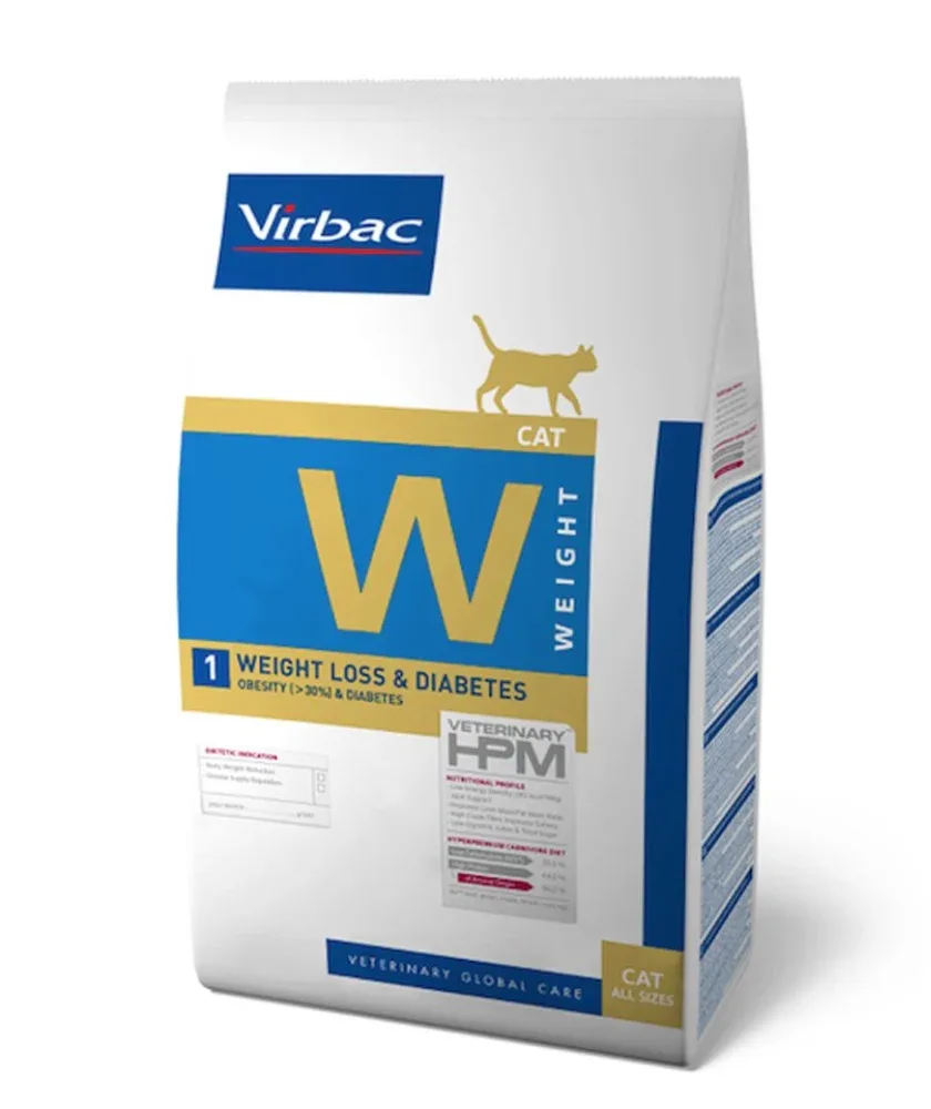 Virbac Veterinary HPM W1 Weight Loss & Diabetes – Alimento seco para gatos com excesso de peso ou diabetes