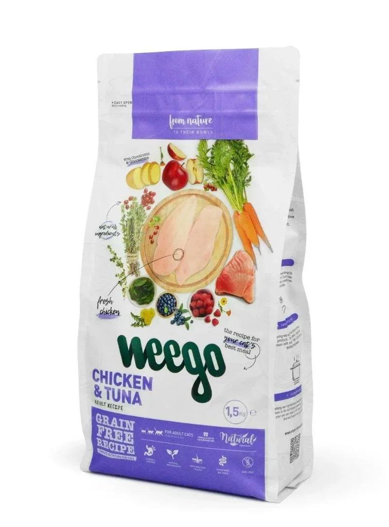 Weego Chicken & Tuna Adult – Alimento seco sem cereais para gatos adultos