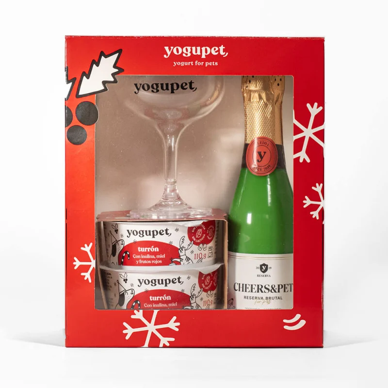 Yogupet – Caixa de Natal com Champanhe + Copo + 2 Iogurtes